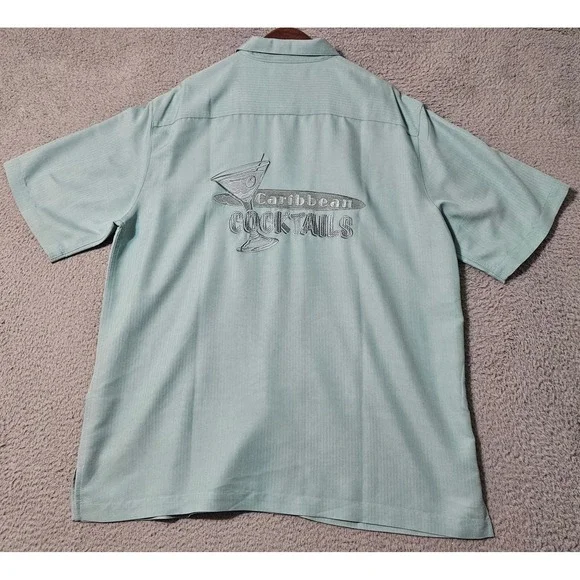 Caribbean Cocktails Pineapple Button Down Shirt Men's Large Green‎ Short Sleeve - Picture 2 of 9